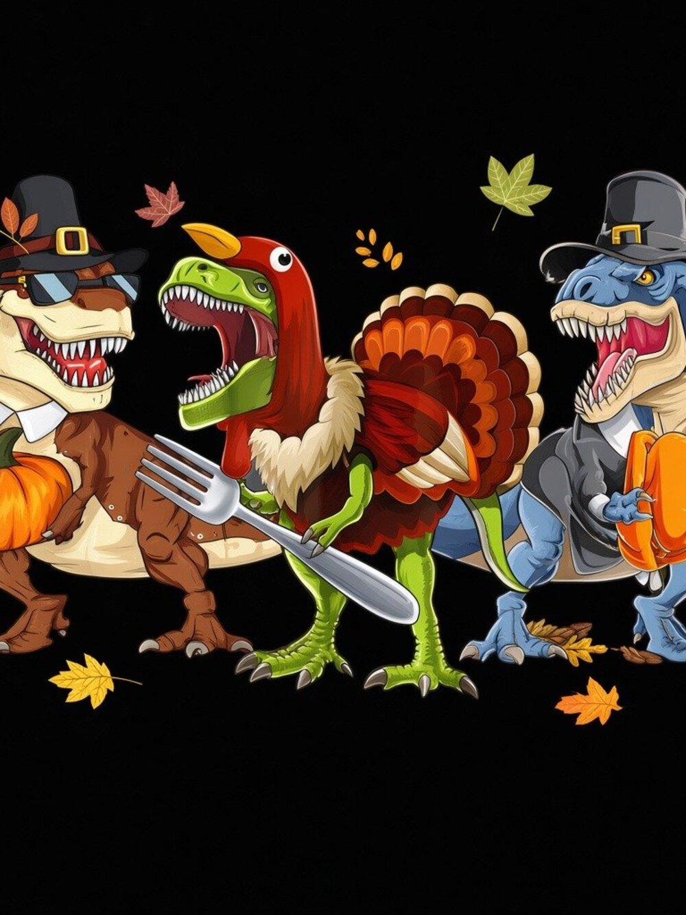 Dinosaur Thanksgiving T-Rex Pilgrim Graphic Tee – Black Funny Turkey Pumpkin Hol